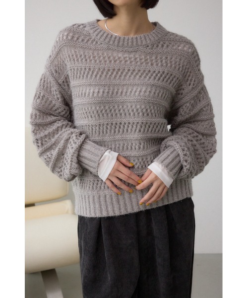 AZUL by moussy(アズールバイマウジー)の「メッシュボーダーインナーセットニット(ニット/セーター・レディース・グレー/ブルー/アイボリー・FREE)」の17枚目の写真