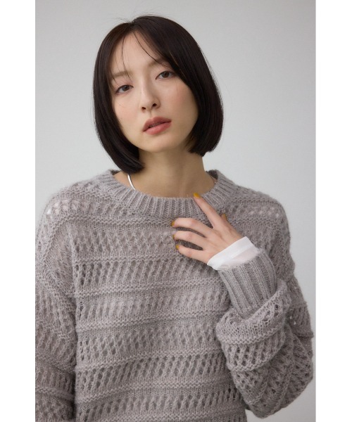 AZUL by moussy(アズールバイマウジー)の「メッシュボーダーインナーセットニット(ニット/セーター・レディース・グレー/ブルー/アイボリー・FREE)」の18枚目の写真
