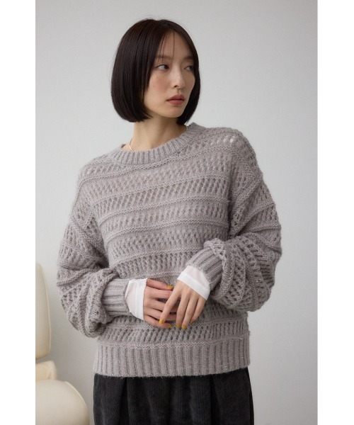 AZUL by moussy(アズールバイマウジー)の「メッシュボーダーインナーセットニット(ニット/セーター・レディース・グレー/ブルー/アイボリー・FREE)」の19枚目の写真