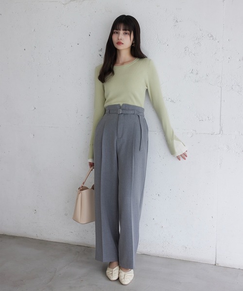 セール】Hot Beautyベルテッドスリムストレートパンツ/イージーケア