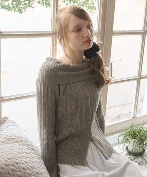 Birthday room（バースデイルーム）の「オフショルダーリブニット/off-the-shoulder ribbed knit（ニット/セーター・レディース・グレー/アイボリー・FREE）」の12枚目の写真