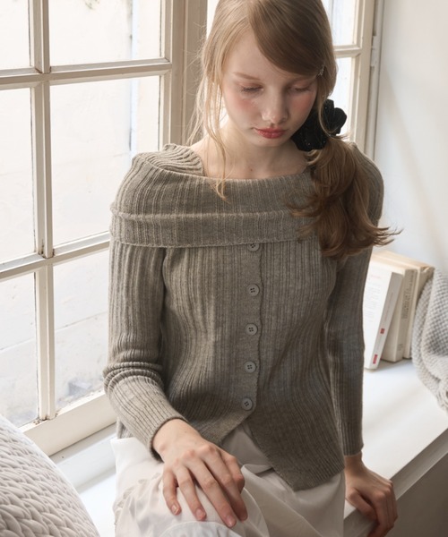 Birthday room（バースデイルーム）の「オフショルダーリブニット/off-the-shoulder ribbed knit（ニット/セーター・レディース・グレー/アイボリー・FREE）」の13枚目の写真