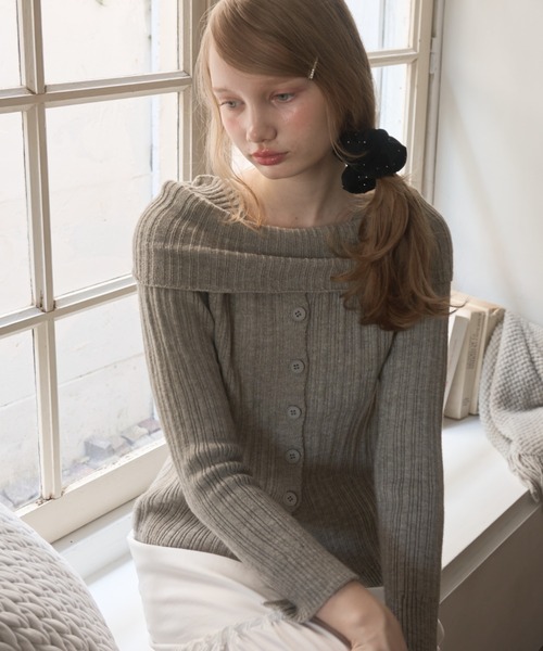 オフショルダーリブニット/off-the-shoulder ribbed knit（ニット