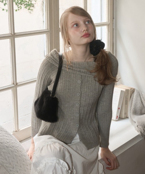Birthday room（バースデイルーム）の「オフショルダーリブニット/off-the-shoulder ribbed knit（ニット/セーター・レディース・グレー/アイボリー・FREE）」の16枚目の写真