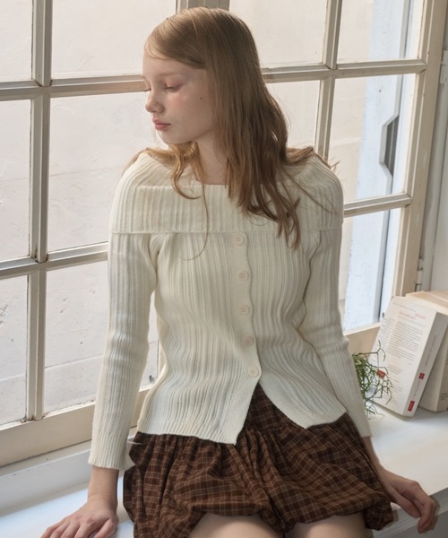 Birthday room（バースデイルーム）の「オフショルダーリブニット/off-the-shoulder ribbed knit（ニット/セーター・レディース・グレー/アイボリー・FREE）」の19枚目の写真
