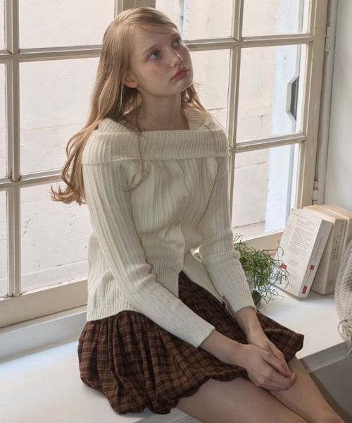 オフショルダーリブニット/off-the-shoulder ribbed knit（ニット