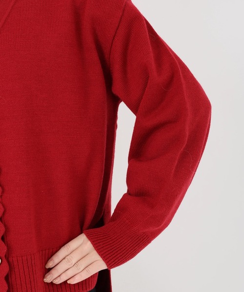 ストロベリー　フィールズ新品カーディガン ソフティバルキー_スカラップVネックニット（カーディガン/ボレロ