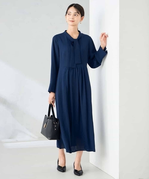 【洗える/WEB限定】ボウタイタックワンピース