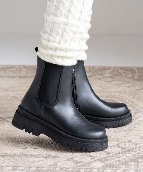 JELLY BEANS（ジェリービーンズ）の「トラックソールレースサイドゴアショートブーツ(210-57389)JELLY BEANS(ジェリービーンズ)（ブーツ・レディース・ダークブラウン/ブラック・S/M/L）」の3枚目の写真