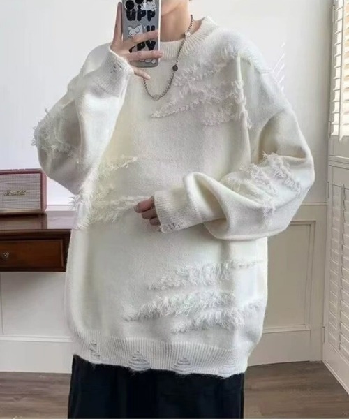 SallyLunn(サリーラン)の「ヴィンテージオーバーニット(ニット/セーター・メンズ・ホワイト/ブラック/グレー・L/M)」の1枚目の写真