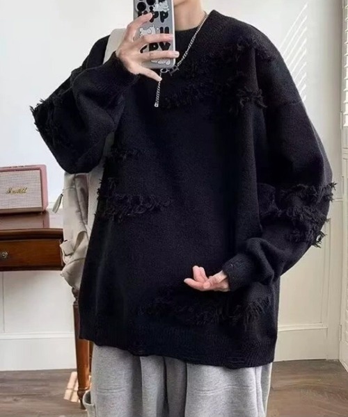 SallyLunn(サリーラン)の「ヴィンテージオーバーニット(ニット/セーター・メンズ・ホワイト/ブラック/グレー・L/M)」の4枚目の写真