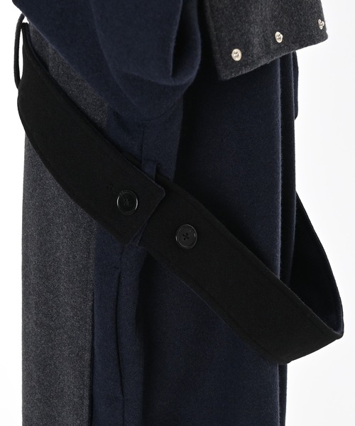 セール】【2WAY】バイカラーロングコート/フード/セーラーカラー（ノー