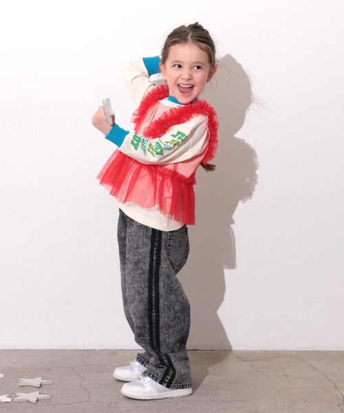 Ocean&Ground（オーシャン&グラウンド）の「ﾁｭｰﾙﾌﾘﾙﾍﾞｽﾄ（ベスト・キッズ・ブラック/オフホワイト/レッド/ミント・100/120/110/140/130）」の6枚目の写真