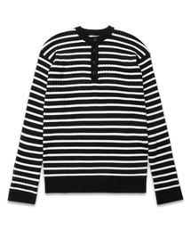 DOFFJASON（ドフジェーソン）の「ストライプヘンリーネックニットブラック（ニット/セーター）」