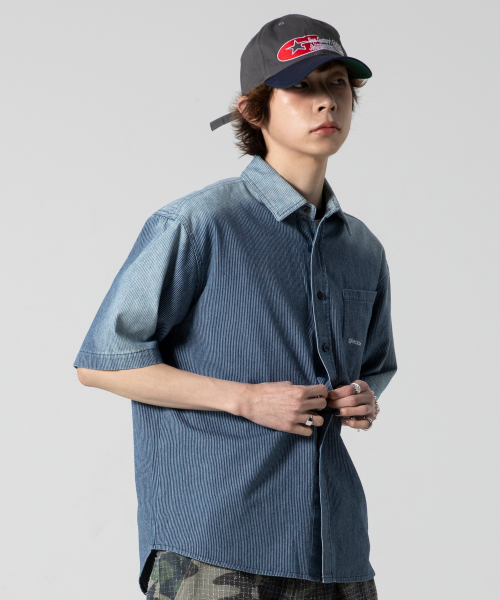 GLACK(グラック)の「GS014 サンバーンヒコリーストライプシャツ (ネイビー)(シャツ/ブラウス・レディース・その他・MEDIUM/LARGE)」の1枚目の写真