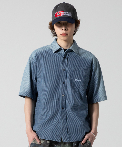 GLACK(グラック)の「GS014 サンバーンヒコリーストライプシャツ (ネイビー)(シャツ/ブラウス・レディース・その他・MEDIUM/LARGE)」の2枚目の写真