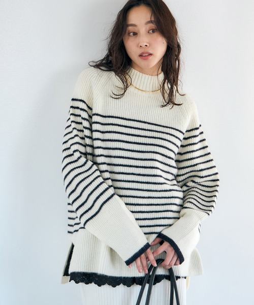 Elura(エルーラ)の「ハイネックアゼニット/621805(ニット/セーター・レディース・ホワイト系その他/ネイビー/ライトブルー/チャコールグレー・FREE)」の2枚目の写真