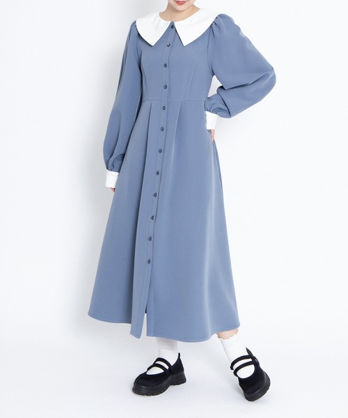 PUNYUS(プニュズ)の「長袖パフスリーブワンピース(ワンピース・レディース・ブラック/サックスブルー/ベージュ・4/3/2/1/5)」の3枚目の写真