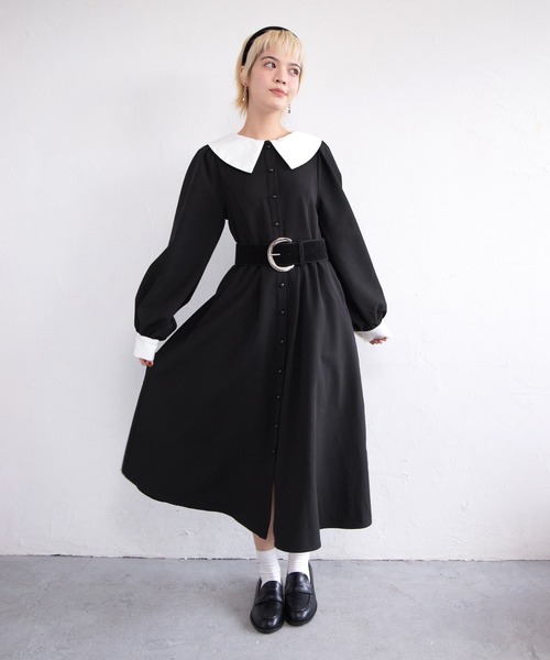 PUNYUS(プニュズ)の「長袖パフスリーブワンピース(ワンピース・レディース・ブラック/サックスブルー/ベージュ・4/3/2/1/5)」の4枚目の写真