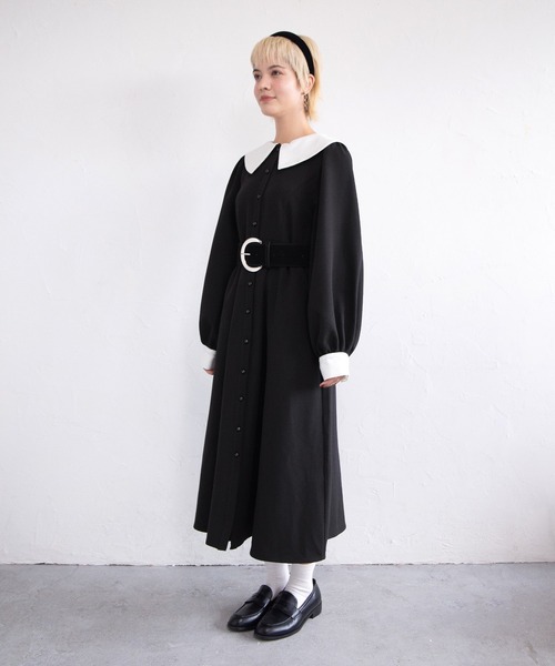 PUNYUS(プニュズ)の「長袖パフスリーブワンピース(ワンピース・レディース・ブラック/サックスブルー/ベージュ・4/3/2/1/5)」の6枚目の写真