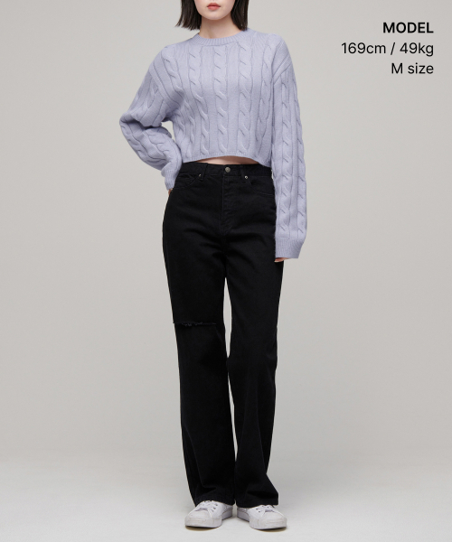 MUSINSA STANDARD WOMAN（ムシンサスタンダードウーマン）の「ウィメンズアンゴラブレンドケーブルクロップニット[ライトパープル]（ニット/セーター・レディース・その他・SMALL/MEDIUM/LARGE/X-SMALL）」の2枚目の写真
