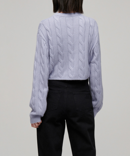 MUSINSA STANDARD WOMAN（ムシンサスタンダードウーマン）の「ウィメンズアンゴラブレンドケーブルクロップニット[ライトパープル]（ニット/セーター・レディース・その他・SMALL/MEDIUM/LARGE/X-SMALL）」の3枚目の写真