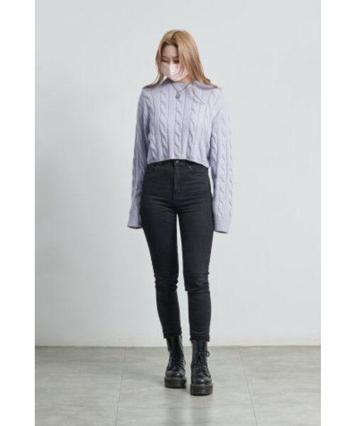 MUSINSA STANDARD WOMAN（ムシンサスタンダードウーマン）の「ウィメンズアンゴラブレンドケーブルクロップニット[ライトパープル]（ニット/セーター・レディース・その他・SMALL/MEDIUM/LARGE/X-SMALL）」の9枚目の写真