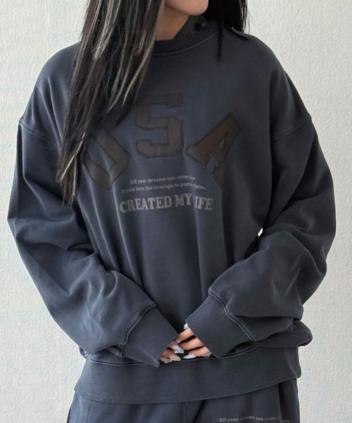 NYLAUS(ナイラス)の「【NYS】USAワッペン ピグメントトレーナー / スウェット カモフラ刺繍 ユニセックス(スウェット・メンズ・ピンク/ネイビー/チャコール・L/M)」の5枚目の写真