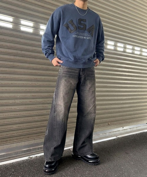 NYLAUS(ナイラス)の「【NYS】USAワッペン ピグメントトレーナー / スウェット カモフラ刺繍 ユニセックス(スウェット・メンズ・ピンク/ネイビー/チャコール・L/M)」の7枚目の写真