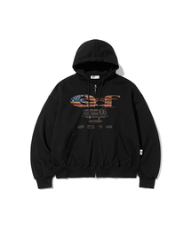 ESCAPEFROM（エスケープフロム）の「パターン ESCF ロゴ コラージュプリント 2WAY フードジップアップ [22color]（パーカー）」