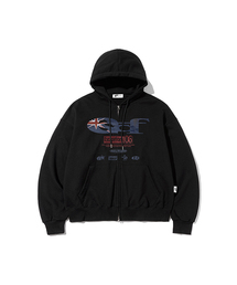 ESCAPEFROM（エスケープフロム）の「パターン ESCF ロゴ コラージュプリント 2WAY フードジップアップ [22color]（パーカー）」