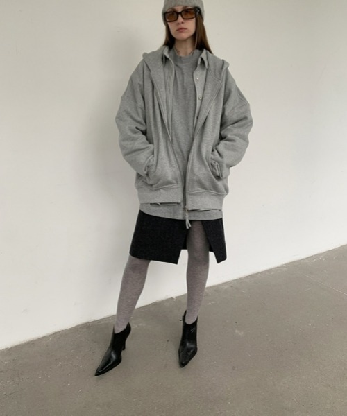 gossip!ロサンゼルス(ゴシップロサンゼルス)の「Y2Kガーリー レトロ スリットハイウエストAラインスカート/ミディ丈【サイズあり】 厚手(秋冬の韓国ファッションガーリー定番)(スカート・レディース・ダークグレー・M/S/L)」の12枚目の写真