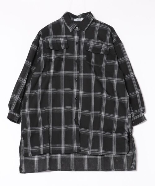 i-dare(アイディア)の「【i-dare】チェック柄 オーバーサイズ シャツ(シャツ/ブラウス・レディース・ブラック/ホワイト・X-LARGE/LARGE/MEDIUM/SMALL)」の2枚目の写真