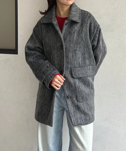 Thevon（ゼボン）の「ステンカラーシャギーミドルコート（その他アウター・レディース・ブラウン/アイボリー/チャコールグレー・FREE）」の3枚目の写真