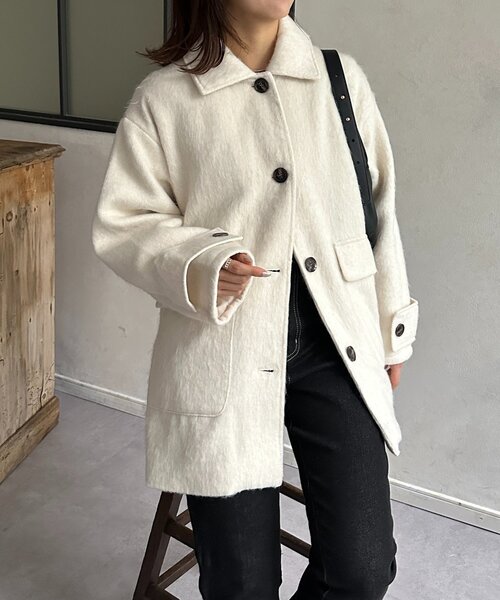 Thevon（ゼボン）の「ステンカラーシャギーミドルコート（その他アウター・レディース・ブラウン/アイボリー/チャコールグレー・FREE）」の10枚目の写真