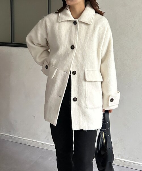 Thevon（ゼボン）の「ステンカラーシャギーミドルコート（その他アウター・レディース・ブラウン/アイボリー/チャコールグレー・FREE）」の11枚目の写真