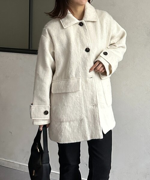 Thevon（ゼボン）の「ステンカラーシャギーミドルコート（その他アウター・レディース・ブラウン/アイボリー/チャコールグレー・FREE）」の14枚目の写真