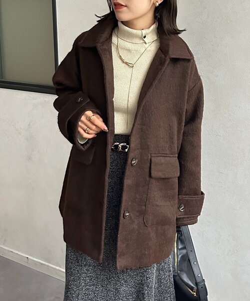 Thevon（ゼボン）の「ステンカラーシャギーミドルコート（その他アウター・レディース・ブラウン/アイボリー/チャコールグレー・FREE）」の7枚目の写真