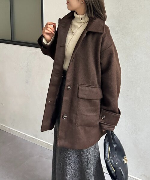 Thevon（ゼボン）の「ステンカラーシャギーミドルコート（その他アウター・レディース・ブラウン/アイボリー/チャコールグレー・FREE）」の8枚目の写真