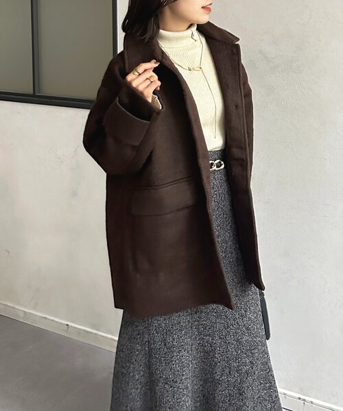 Thevon（ゼボン）の「ステンカラーシャギーミドルコート（その他アウター・レディース・ブラウン/アイボリー/チャコールグレー・FREE）」の9枚目の写真