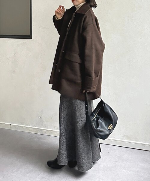 Thevon（ゼボン）の「ステンカラーシャギーミドルコート（その他アウター・レディース・ブラウン/アイボリー/チャコールグレー・FREE）」の5枚目の写真