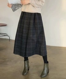 ミディ丈ワイドチェックパンツ