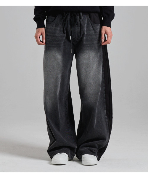 BUTTON SEOUL(ボタンソウル)の「デニムミックススウェットパンツ(ブラック)(その他パンツ・メンズ・その他・LARGE/X-LARGE/MEDIUM)」の2枚目の写真
