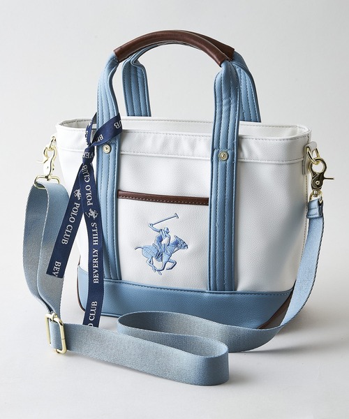 BEVERLY HILLS POLO CLUB(ビバリーヒルズポロクラブ)の「【BEVERLY HILLS POLO CLUB/ビバリーヒルズポロクラブ】【雨・汚れを弾く高級PUレザー】PUレザー ミニトートバッグ ビッグロゴ 2WAYショルダー(トートバッグ・レディース・グレー/シルバー/ホワイト/ブラウン/ブラック/ピンク/サックスブルー・FREE)」の5枚目の写真