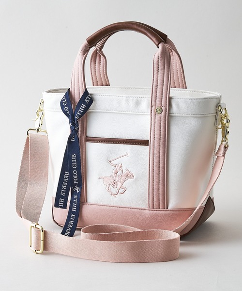 BEVERLY HILLS POLO CLUB(ビバリーヒルズポロクラブ)の「【BEVERLY HILLS POLO CLUB/ビバリーヒルズポロクラブ】【雨・汚れを弾く高級PUレザー】PUレザー ミニトートバッグ ビッグロゴ 2WAYショルダー(トートバッグ・レディース・グレー/シルバー/ホワイト/ブラウン/ブラック/ピンク/サックスブルー・FREE)」の6枚目の写真
