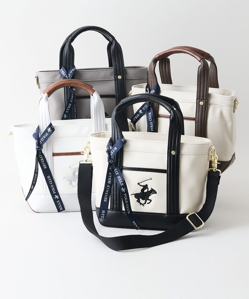 BEVERLY HILLS POLO CLUB(ビバリーヒルズポロクラブ)の「【BEVERLY HILLS POLO CLUB/ビバリーヒルズポロクラブ】【雨・汚れを弾く高級PUレザー】PUレザー ミニトートバッグ ビッグロゴ 2WAYショルダー(トートバッグ・レディース・グレー/シルバー/ホワイト/ブラウン/ブラック/ピンク/サックスブルー・FREE)」の12枚目の写真