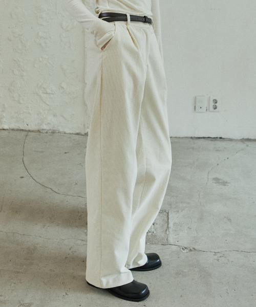 CORDUROY TUCKED PANTS_CREAM