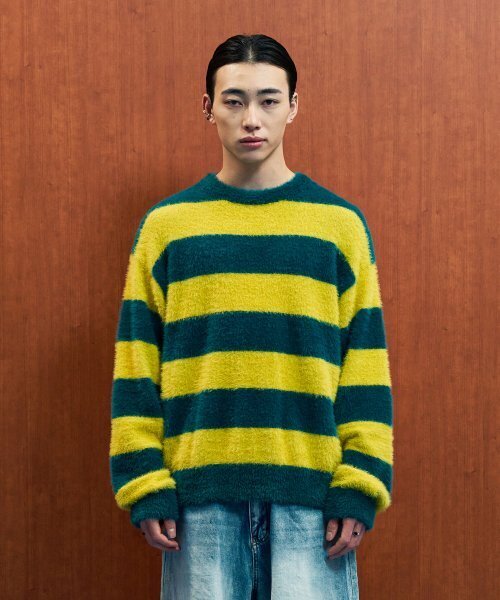 WMC(ダブリューエムシー)の「ヘアリーストライプニット_GREEN(ニット/セーター・メンズ・グリーン・MEDIUM/LARGE/X-LARGE)」の1枚目の写真