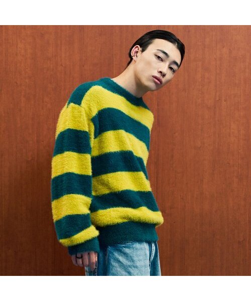 WMC(ダブリューエムシー)の「ヘアリーストライプニット_GREEN(ニット/セーター・メンズ・グリーン・MEDIUM/LARGE/X-LARGE)」の5枚目の写真
