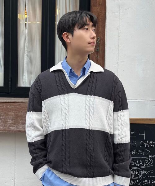 NONBLANK(ノンブランク)の「ストライプカラー ニット_GREY(ニット/セーター・メンズ・グレー・MEDIUM/LARGE/X-LARGE)」の10枚目の写真